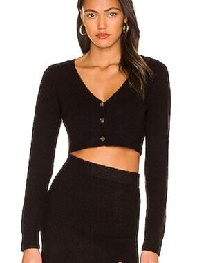 L’Academie Los Angeles Cropped Cardigan Black V-Neck Sweater - Size M